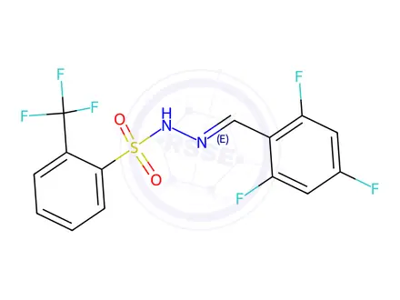 Chemical structure of (E)-N'-(2,4,6-Trifluorobenzylidene)-2-(trifluoromethyl)benzenesulfonohydrazide