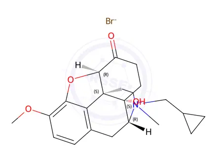 Chemical structure of (4R,4aS,7aR,12bS)-3-(Cyclopropylmethyl)-4a-hydroxy-9-methoxy-3-methyl-7-oxo-2,3,4,4a,5,6,7,7a-octahydro-1H-4,12-methanobenzofuro[3,2-e]isoquinolin-3-ium Bromide