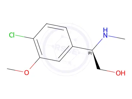 Chemical structure of (R)-2-(4-chloro-3-methoxyphenyl)-2-(methylamino)ethan-1-ol