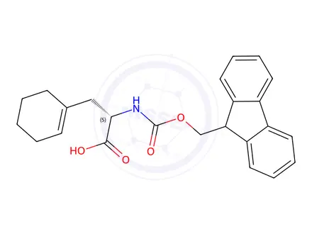 Chemical structure of 1-Cyclohexene-1-propanoic acid, α-[[(9H-fluoren-9-ylmethoxy)carbonyl]amino]-, (αS)-