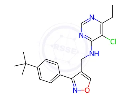 Chemical structure of N-{[3-(4-tert-butylphenyl)-1,2-oxazol-4-yl]methyl}-5-chloro-6-ethylpyrimidin-4-amine