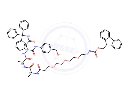 Chemical structure of Fmoc-peg3-ala-ala-asn(trt)-pab