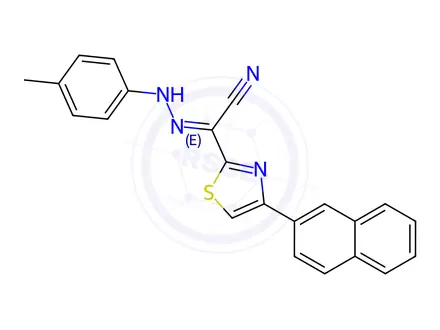 Chemical structure of 4-(Naphthalen-2-yl)-N-(p-tolyl)thiazole-2-carbohydrazonoyl cyanide