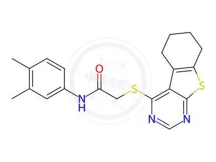 Chemical structure of N-(3,4-dimethylphenyl)-2-((5,6,7,8-tetrahydrobenzo[4,5]thieno[2,3-d]pyrimidin-4-yl)thio)acetamide