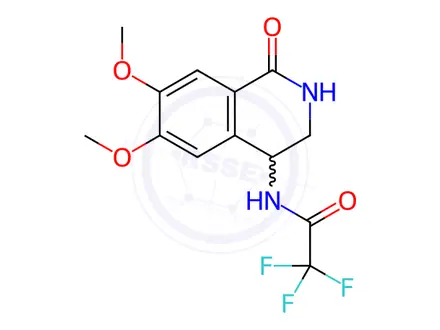 Chemical structure of N-(6,7-dimethoxy-1-oxo-1,2,3,4-tetrahydroisoquinolin-4-yl)-2,2,2-trifluoroacetamide