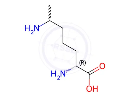 Chemical structure of Heptanoic acid, 2,6-diamino-, (2R)-(9CI)