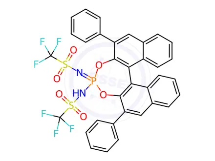 Chemical structure of N-((11bS)-2,6-Diphenyl-4-(((trifluoromethyl)sulfonyl)imino)-4l5-dinaphtho[2,1-d:1',2'-f][1,3,2]dioxaphosphepin-4-yl)-1,1,1-trifluoromethanesulfonamide