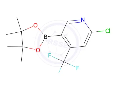 Chemical structure of 2-Chloro-5-(4,4,5,5-tetramethyl-1,3,2-dioxaborolan-2-yl)-4-(trifluoromethyl)pyridine