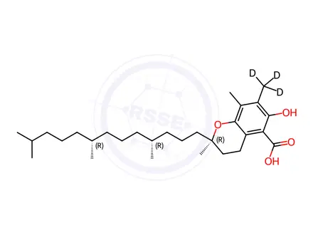Chemical structure of (2R)​-3,​4-​Dihydro-​6-​hydroxy-​2,​8-​dimethyl-​7-​(methyl-​d3)​-​2-​[(4R,​8R)​-​4,​8,​12-​trimethyltridecyl]​-2H-​1-​benzopyran-​5-​carboxylic-d3 Acid