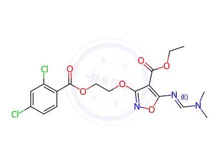 Chemical structure of Ethyl 3-[2-(2,4-dichlorobenzoyloxy)ethoxy]-5-[(E)-[(dimethylamino)methylidene]amino]-1,2-oxazole-4-carboxylate