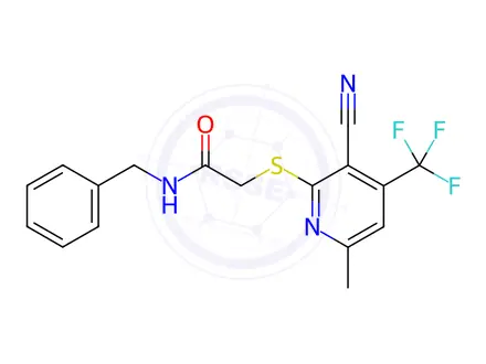 Chemical structure of N-benzyl-2-((3-cyano-6-methyl-4-(trifluoromethyl)pyridin-2-yl)thio)acetamide