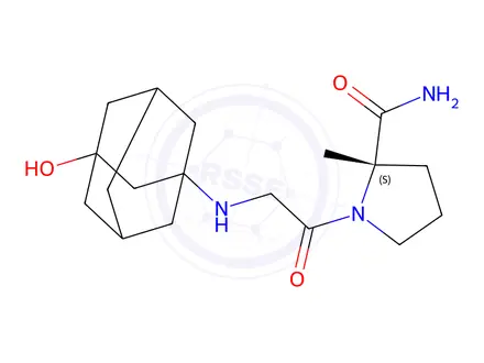Chemical structure of (2S)-1-(2-((3-hydroxyadamantan-1-yl)amino)acetyl)-2-methylpyrrolidine-2-carboxamide