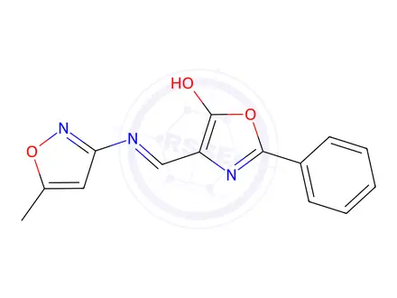 Chemical structure of (4E)-4-{[(5-methyl-1,2-oxazol-3-yl)amino]methylidene}-2-phenyl-4,5-dihydro-1,3-oxazol-5-one