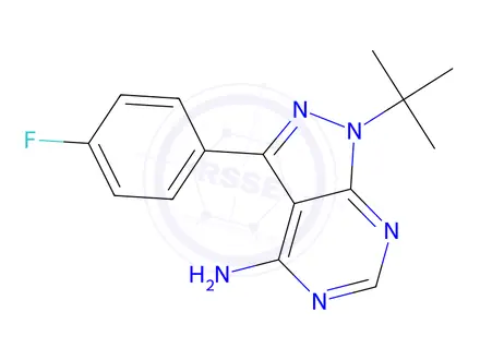 Chemical structure of 1-tert-Butyl-3-(4-fluorophenyl)-1H-pyrazolo[3,4-d]pyrimidin-4-amine