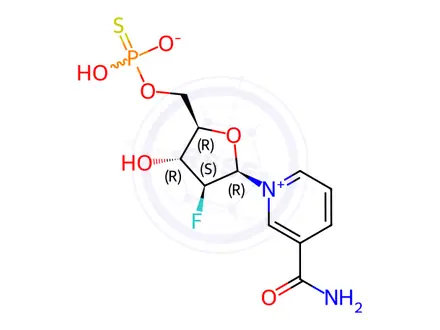 Chemical structure of O-(((2R,3R,4S,5R)-5-(3-Carbamoylpyridin-1-ium-1-yl)-4-fluoro-3-hydroxytetrahydrofuran-2-yl)methyl) S-hydrogen phosphorothioate