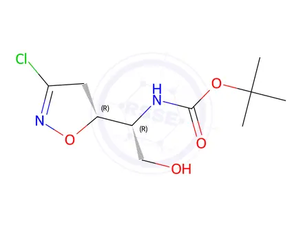 Chemical structure of (R,R)-5-(1-Boc-Amino-2-Hydroxyethyl)-3-Chloro-4,5-dihydroisoxazole
