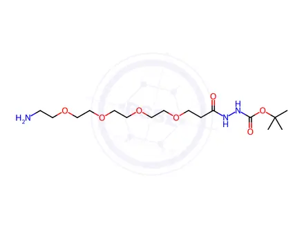 Chemical structure of 7,10,13,16-Tetraoxa-2,3-diazaoctadecanoic acid, 18-amino-4-oxo-, 1,1-dimethylethyl ester