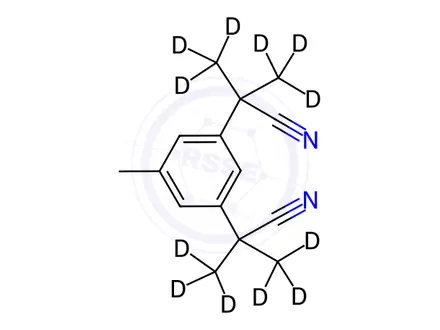 Chemical structure of α,α,α’,α’-Tetramethyl-5-methyl-1,3-benzenediacetonitrile-d12