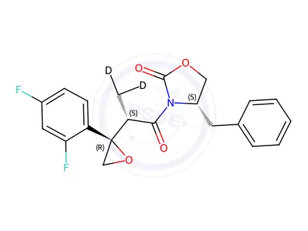 Chemical structure of (4S)-3-[(2R)-2-[(2R)-2-(2,4-Difluorophenyl)oxiranyl]-1-oxopropyl]-4-benzyl-2-oxazolidinone-d3