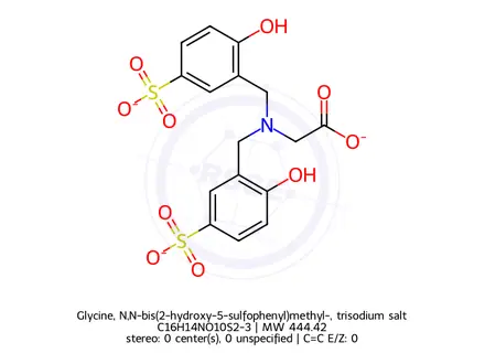 Chemical structure of Glycine, N,N-bis(2-hydroxy-5-sulfophenyl)methyl-, trisodium salt