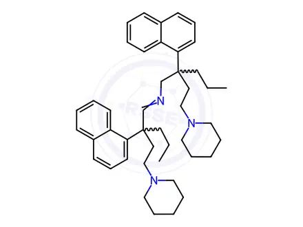 Chemical structure of 1-[3-(1-Naphtyl)-3-[N-[2-(1-naphtyl)-2-(2-piperidinoethyl)pentyl]iminomethyl]hexyl]piperidine