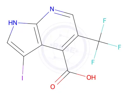 Chemical structure of 3-Iodo-5-(trifluoromethyl)-1H-pyrrolo[2,3-b]pyridine-4-carboxylic acid