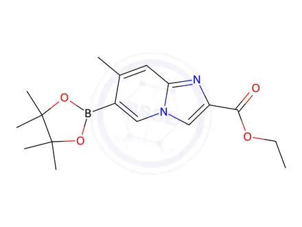 Chemical structure of Ethyl 7-methyl-6-(4,4,5,5-tetramethyl-1,3,2-dioxaborolan-2-yl)imidazo[1,2-a]pyridine-2-carboxylate