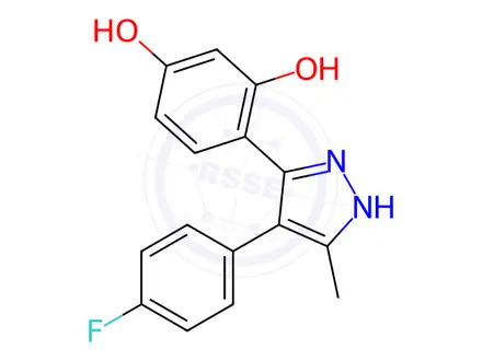 Chemical structure of 4-(4-(4-Fluorophenyl)-5-methyl-1H-pyrazol-3-yl)benzene-1,3-diol