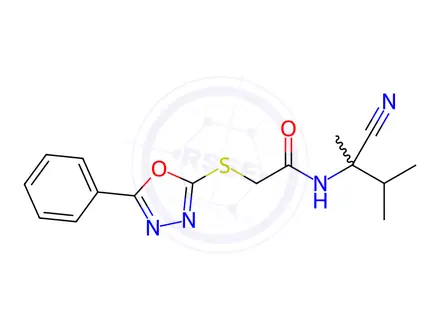 Chemical structure of N-(2-Cyano-3-methylbutan-2-yl)-2-((5-phenyl-1,3,4-oxadiazol-2-yl)thio)acetamide