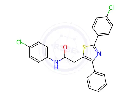 Chemical structure of N-(4-Chlorophenyl)-2-[2-(4-chlorophenyl)-4-phenyl-1,3-thiazol-5-yl]acetamide