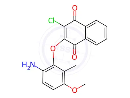 Chemical structure of 2-(6-Amino-3-methoxy-2-methylphenoxy)-3-chloro-1,4-naphthalenedione