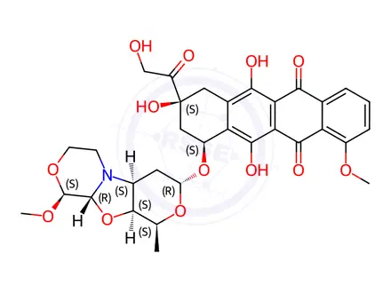 Chemical structure of (8S,10S)-6,8,11-Trihydroxy-8-(2-hydroxyacetyl)-1-methoxy-10-(((1S,3R,4aS,9S,9aR,10aS)-9-methoxy-1-methyloctahydro-1H-pyrano[4',3':4,5]oxazolo[2,3-c][1,4]oxazin-3-yl)oxy)-7,8,9,10-tetrahydrotetracene-5,12-dione
