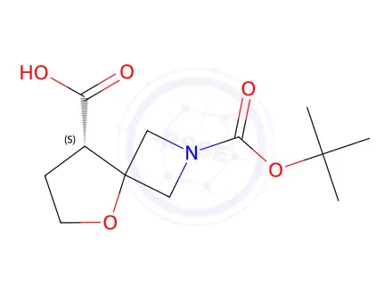 Chemical structure of (S)-2-(tert-butoxycarbonyl)-5-oxa-2-azaspiro[3.4]Octane-8-carboxylic acid