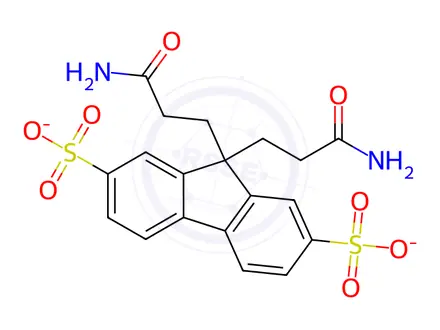 Chemical structure of DISODIUM 9,9-BIS(2-CARBAMOYLETHYL)FLUORENE-2,7-DISULPHONATE