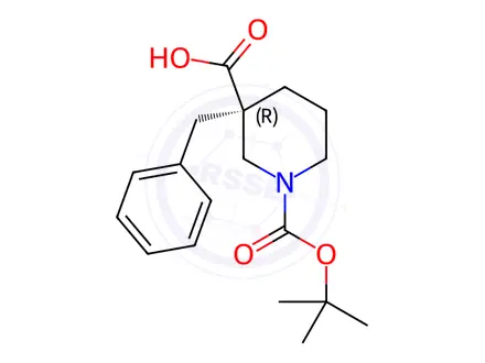 Chemical structure of (R)-3-Benzyl-1-(tert-butoxycarbonyl)piperidine-3-carboxylic Acid