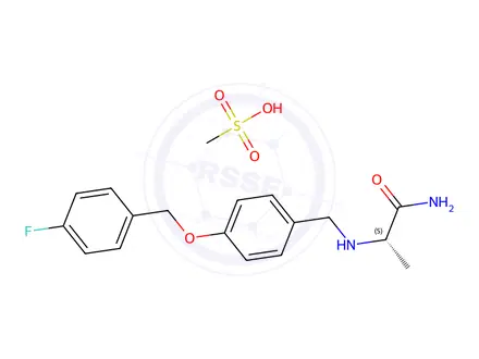 Chemical structure of (S)-2-((4-((4-Fluorobenzyl)oxy)benzyl)amino)propanamide Methanesulfonate