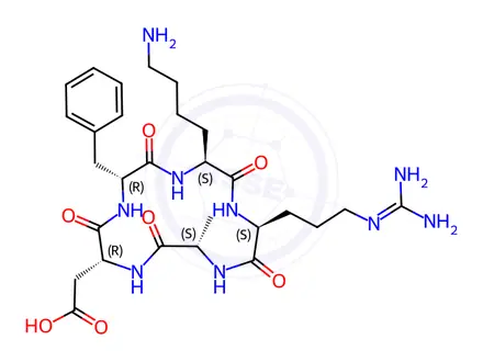 Chemical structure of 2-((2S,5R,8S,11S,14S)-8-(4-Aminobutyl)-5-benzyl-11-(3-guanidinopropyl)-14-methyl-3,6,9,12,15-pentaoxo-1,4,7,10,13-pentaazacyclopentadecan-2-yl)acetic Acid