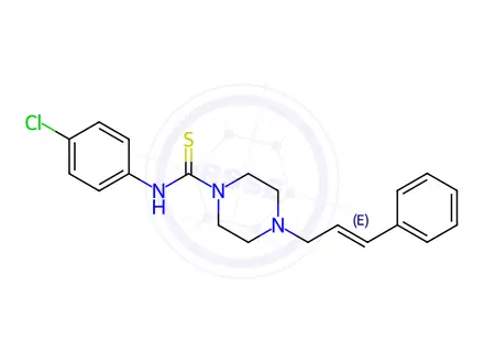 Chemical structure of N-(4-chlorophenyl)-4-cinnamylpiperazine-1-carbothioamide