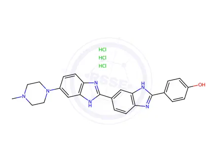 Chemical structure of Phenol, p-(5-(5-(4-methyl-1-piperazinyl)-2-benzimidazolyl)-2-benzimidazolyl)-, trihydrochloride