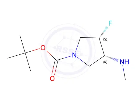 Chemical structure of tert-Butyl (3S,4R)-3-fluoro-4-(methylamino)pyrrolidine-1-carboxylate