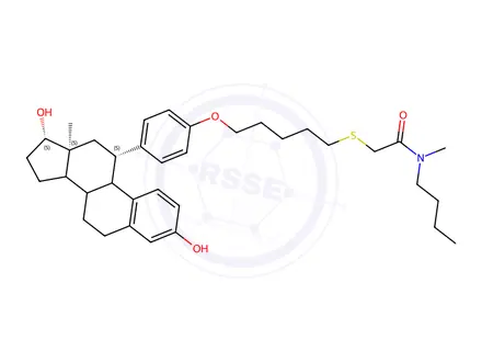 Chemical structure of N-butyl-2-(5-(4-(3,17-dihydroxyestra-1,3,5(10)-trien-11-yl)phenoxy)pentylthio)-N-methylacetamide