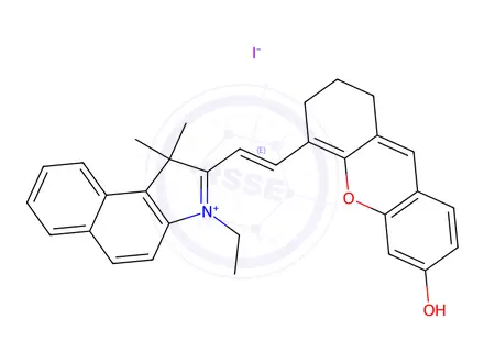 Chemical structure of 1H-Benz[e]indolium, 2-[2-(2,3-dihydro-6-hydroxy-1H-xanthen-4-yl)ethenyl]-3-ethyl-1,1-dimethyl-, iodide (1:1)