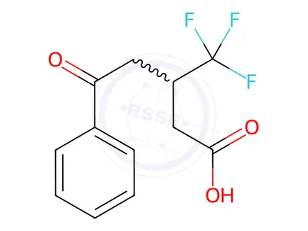 Chemical structure of 5-oxo-5-phenyl-3-(trifluoromethyl)pentanoic acid