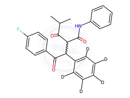 Chemical structure of 4-Fluoro-α-(2-methyl-1-oxopropyl)-γ-oxo-N,β-diphenyl-d5-benzenebutanamide