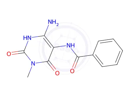 Chemical structure of Benzamide, N-(4-amino-1,2,3,6-tetrahydro-1-methyl-2,6-dioxo-5-pyrimidinyl)-