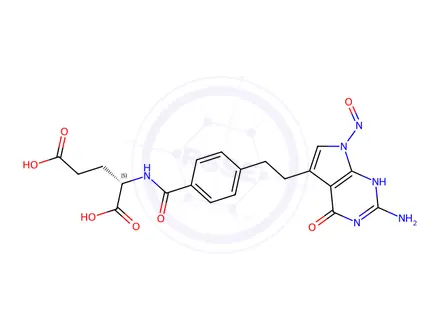 Chemical structure of (S)-2-(4-(2-(2-amino-7-nitroso-4-oxo-4,7-dihydro-3H-pyrrolo[2,3-d]pyrimidin-5-yl)ethyl)benzamido)pentanedioic acid