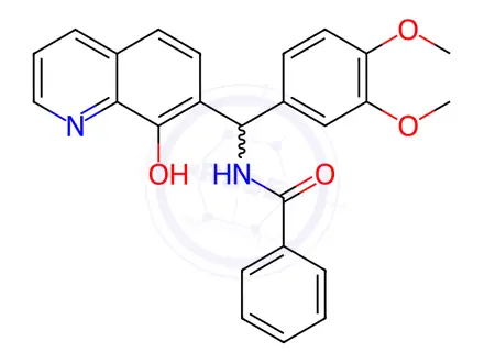 Chemical structure of Benzamide, N-[(3,4-dimethoxyphenyl)(8-hydroxy-7-quinolinyl)methyl]-