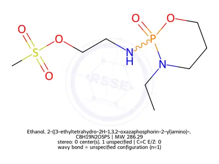 Chemical structure of Ethanol, 2-((3-ethyltetrahydro-2H-1,3,2-oxazaphosphorin-2-yl)amino)-, methanesulfonate (ester), p-oxide