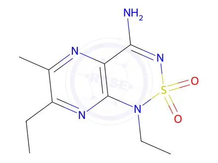 Chemical structure of 4-Amino-1,7-diethyl-6-methylpyrazino(2,3-c)(1,2,6)thiadiazine 2,2-diox ide