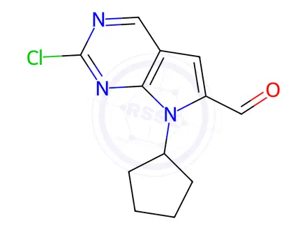 Chemical structure of 2-Chloro-7-Cyclopentyl-7H-Pyrrolo[2,3-d]Pyrimidine-6-Carbaldehyde